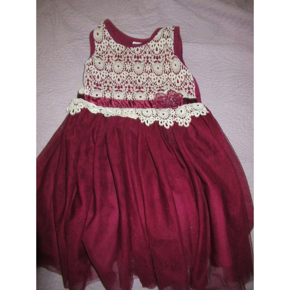 euc Beautees maroon crochet bodice tulle skirt party dress girls 5